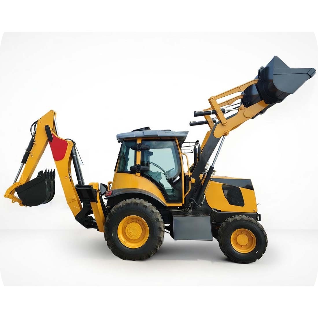 Мощный экскаватор-погрузчик с превосходными гидравлическими системами безопасности.