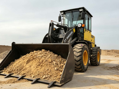 Loader kompak China sedang bekerja di lokasi konstruksi