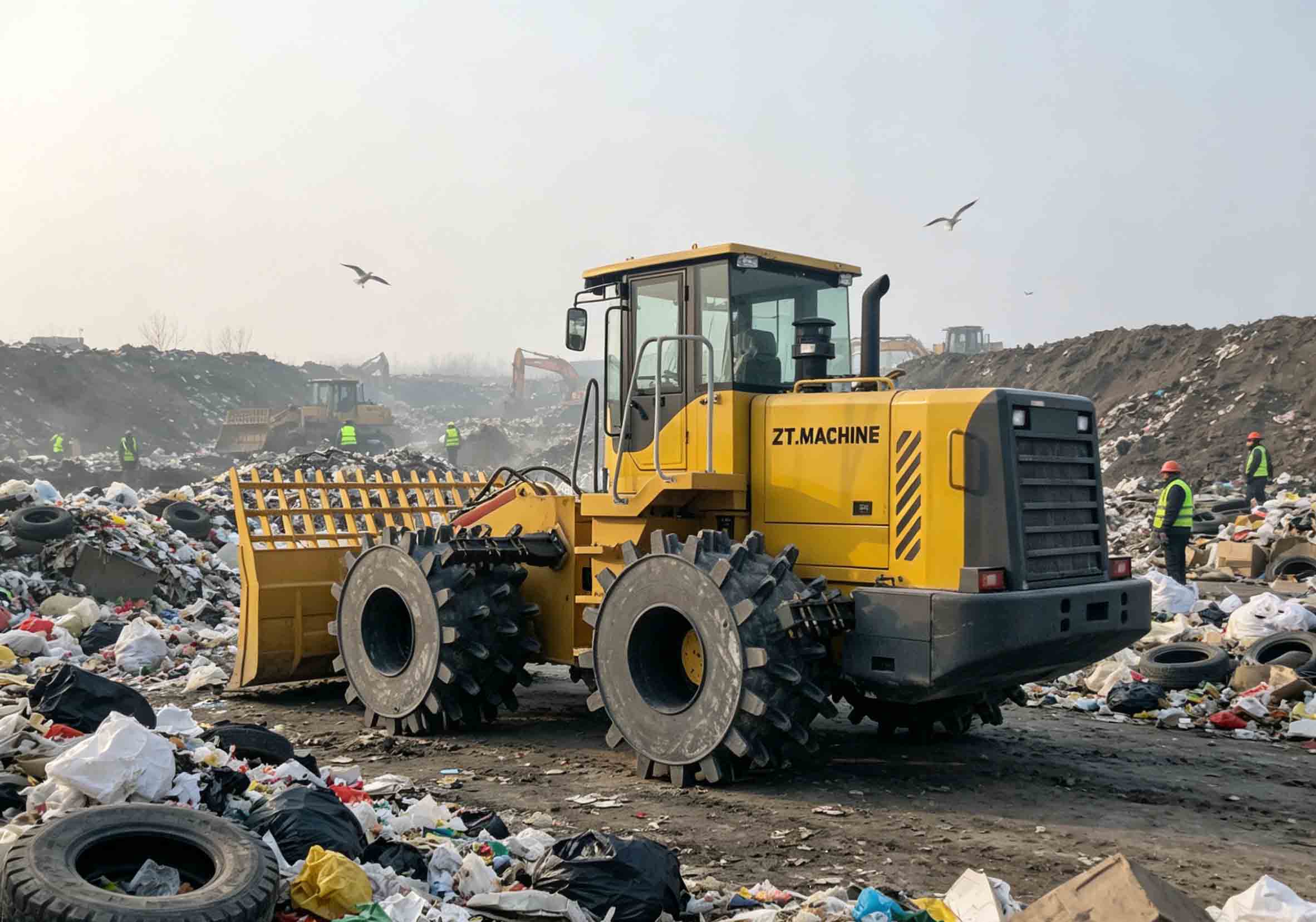 Kompaktor tempat pembuangan sampah bergerigi baja 4WD