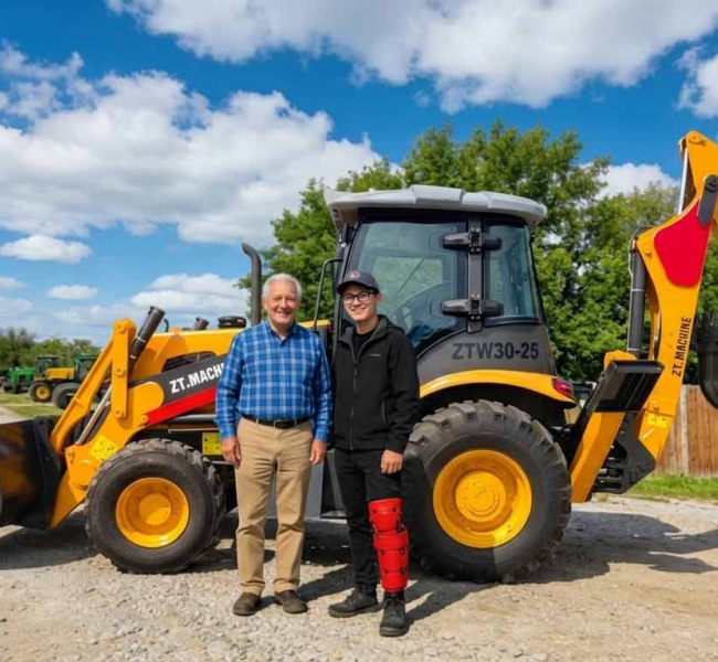 Una entrega exitosa: Un cliente recibe su nueva retroexcavadora ZT MACHINE.